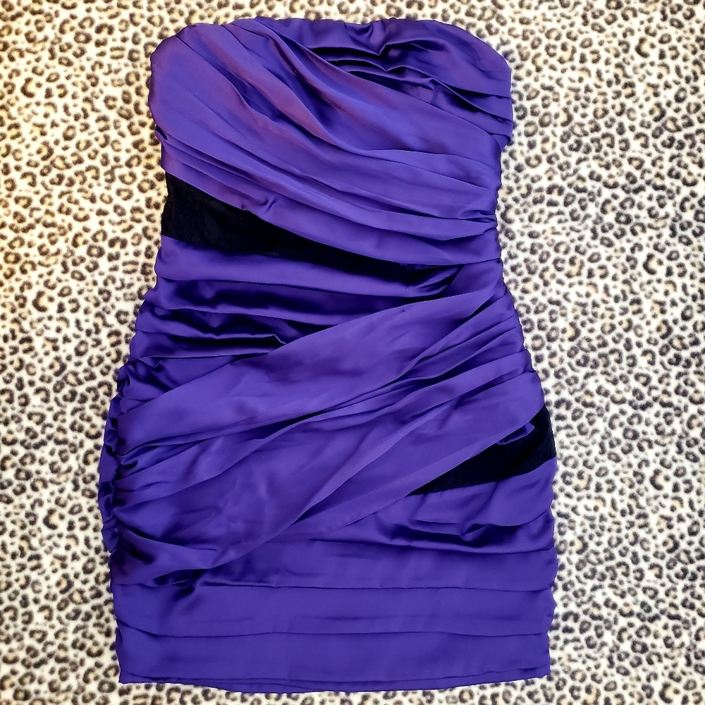 Express Purple Ruched Ruffle Bodycon Form-Fitting Mini Cocktail Dress, Size 8